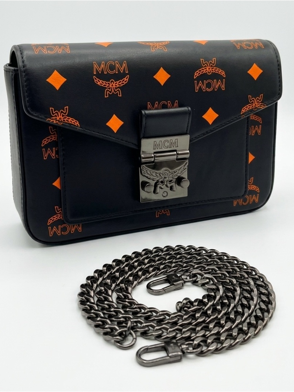 MCM Millie Small Crossbody Bag Black Orange Color Splash Visetos Monogram